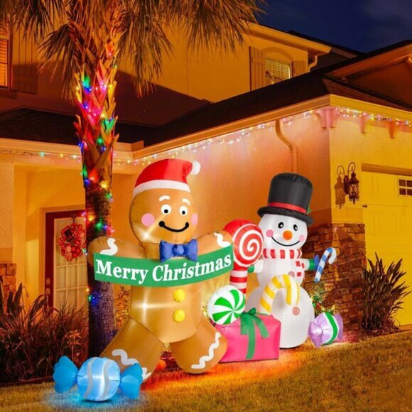 🆕8FT Christmas Inflatable Gingerbread Man Snowman Candy LED Outdoor Decoration - Picture 6 of 8